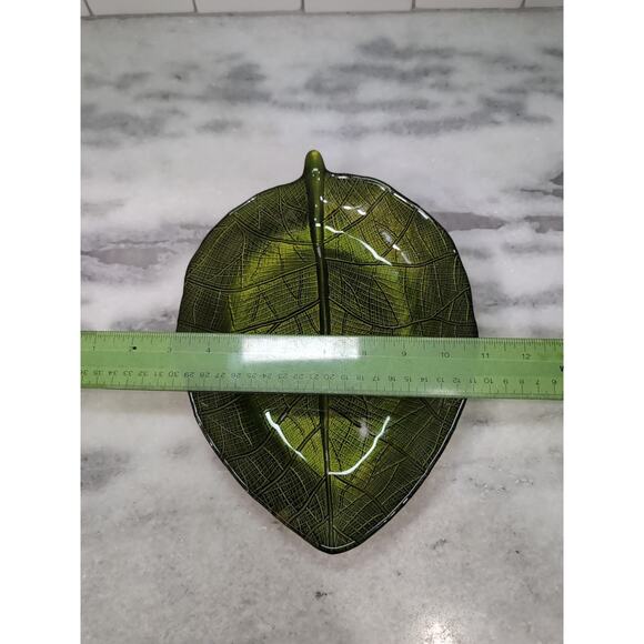 Pressed Glass Leaves Set, Green Decorative Leaves, Gold Paint Trim, Set of 4‎ - Picture 9 of 9